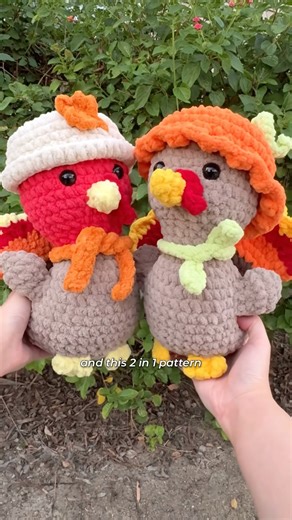 Two fall outfits for the turkey!🦃 which one is your favorite? #crochetpatterns #fallcrochet