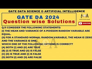 Gate 2024 DA Paper 1 Solutions Q 11 Set 1, mean and variance of a Poisson random variable