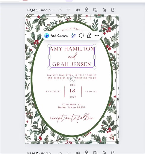 Elegant Christmas Wedding Invitation With Photo, Editable Canva Template, Printable Festive Holiday Wedding Stationery, Instant Download - Etsy