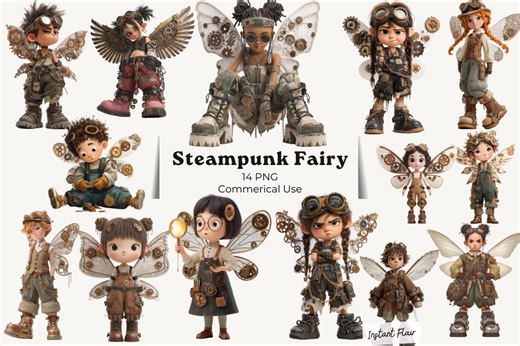 Steampunk Fairy Clipart Bundle, Fantasy Character PNG Graphics (digital Download) - Etsy