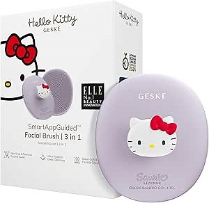 GESKE x Hello Kitty | SmartAppGuided 3-in-1 Professional Facial Brush | Soft Silicone With Handle | Gentle Cleansing for Routine Skincare
