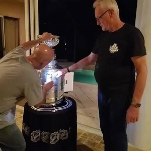 Listen to this! 🔊 Legend Larry Robinson searches for his 10 engravings on the Stanley Cup. (🎥 IG/travelswithstanley) | NHL