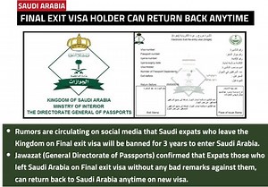 Can I come back to Saudi Arabia after final exit?