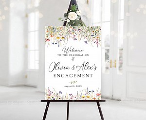 Personalized Engagement Party Sign, Engagement Welcome Sign, Engagement Decor, Engagement Party Decorations, Engagement Sign, Wildflower - Etsy