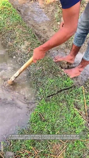 Opening a Drain Slot in a Waterlogged Field Edge
