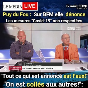 100K views · 976 reactions | Flash info ⚡ | Puy du Fou | ➡️Sur Bfm TV une auditrice dont la mère est "à risque", dénonce les mesures COVID "mises en avant sur le site web du Puy du Fou mais qui ne sont pas mises en place. Crédit / Article l Bfm Tv : https://rmc.bfmtv.com/emission/on-est-colles-aux-autres-apres-avoir-visite-le-puy-du-fou-la-deception-d-une-auditrice-sur-les-mesures-barriere-1965059.html | Le Media Live | Facebook