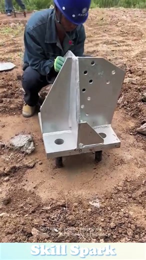 Installing power pole base, skilled workers boost efficiency. #electrician