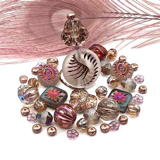 Pink Peach Volcano Bead Mix, Curated Czech Glass - Etsy