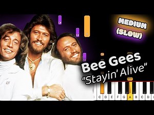 Bee Gees Stayin Alive Piano Tutorial! (Medium) SLOW 50% Speed
