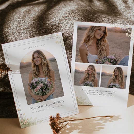 Wildflower Graduation Invitation Template Editable in Canva Class of 2026 Senior Photo Grad Party Invite Printable Boho Floral - Etsy