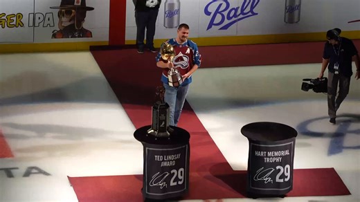 MVP 🤝 MVP The 2024 NBA MVP, Nikola Jokic, presented Nathan MacKinnon with the Hart Memorial Trophy! 🏆 #NHLFaceOff | NHL