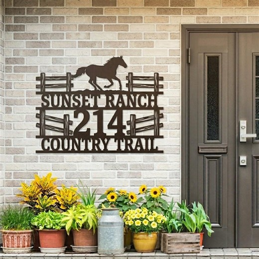 Rustic Ranch Address Metal Sign, Horse Farm House Number Sign, Custom Country Wall Art, Personalized Outdoor Decor - Etsy UK