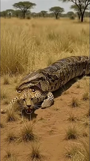A Big Python Catching A Leopard on Grassy Ground and Eating Slowing Slownig #python #trending