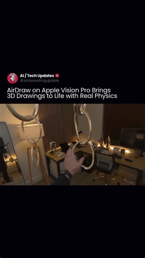 AI / Tech Updates on Instagram: "AirDraw is an innovative 3D drawing app for Apple Vision Pro that turns any space into a three-dimensional canvas, letting you draw in the air using your hands in augmented reality. With AirDraw, you don’t just sketch in space—your creations can interact with the real world and respond to gravity and physics when that mode is enabled, making your drawings feel like real objects floating in your room. This approach takes creativity to the next level, blending art,