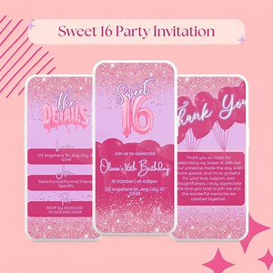 Sweet 16 Invitation Template Fully Customizable Digital Birthday Party Invite DIY Template Design for Teen Celebrations Instant Download - Etsy