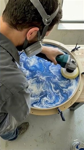 DIY Epoxy Resin Table Build: Satisfying Blue & White Pour! 💙 #ResinArt #EpoxyTable #DIY #Woodworking