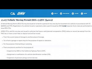 CA DMV - Moving Permit for Non-Operation Vehicle