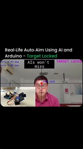 Aiupdateshub on Instagram: "AI Doesn’t Miss. Ever. This AI-powered target tracking system locks onto moving faces with extreme precision using computer vision, Arduino, and servo motors. In action, the autonomous system detects a person in real time, tracks their movement, and smoothly aligns itself using intelligent servo control powered by OpenCV. This isn’t a weapon. It’s a pure demonstration of how powerful AI can be in robotics, automation, and visual intelligence. From face detection to mo