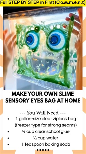 184K views · 337 reactions | Make Your Own Slime Sensory Eyes Bag at Home Looking for a spooky and squishy science activity that kids will love? This DIY Slime Sensory Eyes Bag is gooey, colorful, and delightfully creepy. It’s a fun way to explore textures, movement, and light — perfect for Halloween or any sensory playtime. | Kira Recipes | Facebook