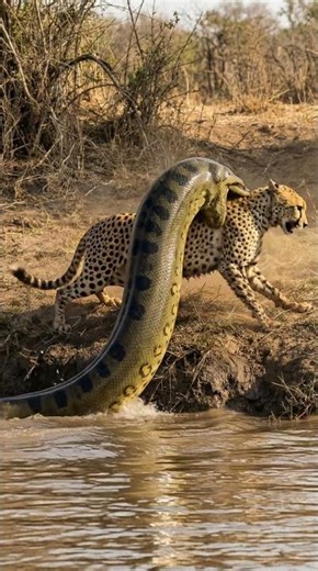 Anaconda Wrapped Around Cheetah...