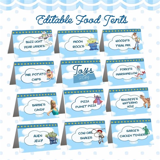32 Toy Story Birthday Party Food Labels Name Tags | Editable Table Tents Printable DIY Place Cards | Editable Download Digital File Canva - Etsy