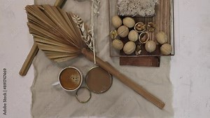 color palette in neutral beige tones, mood board, collage for interior design and decoration