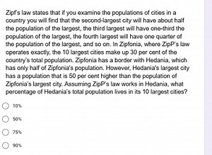 Zipf's law states that if you examine the populations of cities... | Filo