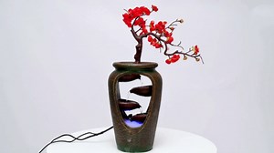 Indoor Waterfall Flower Vase Style Fountain Tabletop Fountains with LED Lights,Lighted Illuminated Waterfall Indoor Small Rockery Desktop Relaxation Fountains for Home Office Decor