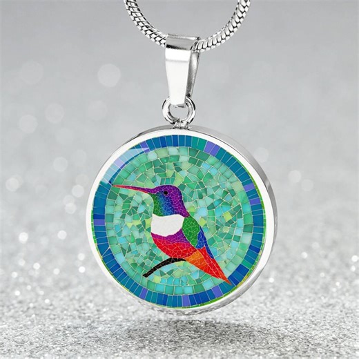 Hummingbird Jewelry Gift for Her | Mosaic Bird Art Pendant Necklace, Bracelet or Keychain - Etsy UK