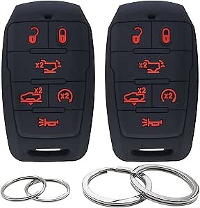 GFDesign 2 Pcs Silicone Key Fob Cover Remote Case Keyless Protector Compatible with 2021 2020 2019 Ram 1500 - Black 6 Buttons with Tailgate & Suspension