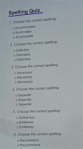 Spelling Quiz Challenge: Can You Score 5/5?