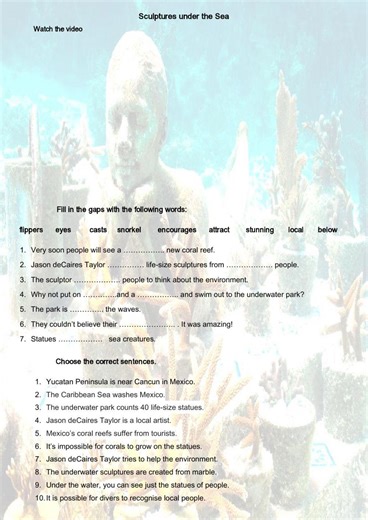 Sculptures under the Sea worksheet