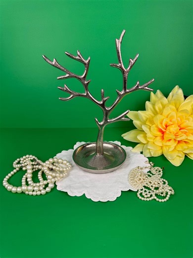 Silver Jewelry Tree Stand – Nature Inspired Necklace & Ring Holder - Etsy