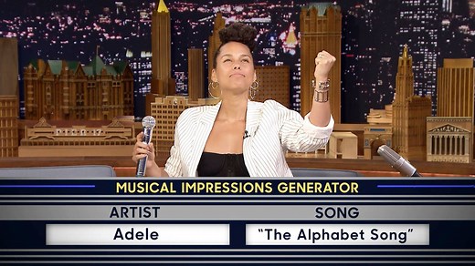 Jimmy challenges Alicia Keys to a game of random musical impressions like Gwen Stefani singing "Miss Mary Mack" and Adele singing "The Alphabet Song." | The Tonight Show Starring Jimmy Fallon