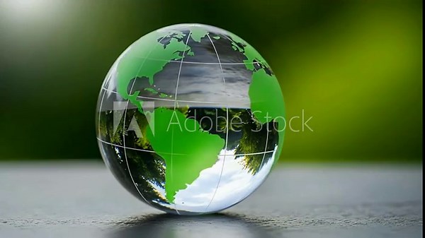 Dynamic earth globe shimmers with green continents, showcasing environmental awareness and sustainable practices in motion