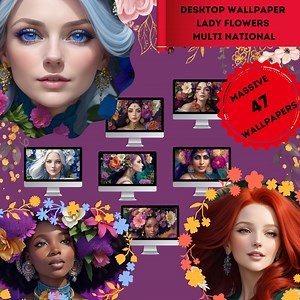 47 Desktop Wallpapers - Beautiful Ladies Set in Flowers of Different Nationalities - High Quality. - Etsy UK