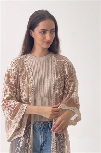 Mesh Cotton Embroidered Sheer Kimono-Lightweight and Stylish