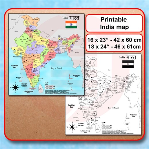 Printable India Political Map India Travel Plans Digital Download - Etsy