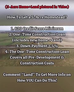 2.2K views · 45 reactions |  A 5-acre homestead 樂 There are real ways to make it happen—like USDA loans, FHA loans, or even one-time close new construction loans. The key is knowing how to use them. We’re helping families learn the exact steps to secure land and build a home—even if you’ve never done it before. ✨ Comment “LAND” to get the link to learn how to do this! | Hereafterfarms | Facebook