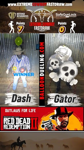 14K views · 163 reactions | Dash finally gets revenge on Gator with a dominating win. Pretty sure PartTime was telling secrets out of school. #extremecowboyfastdraw #balloondueling #reddeadredemption #shooting #ShootingSports #firstpersonshooter #stockyards | Extreme Cowboy Fastdraw | Facebook