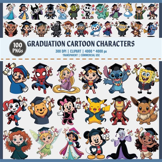Graduation Cartoon Characters PNG Clipart Bundle - Etsy