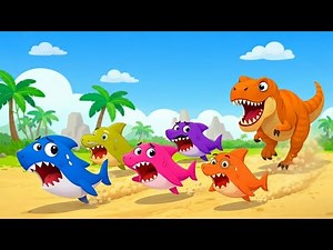 SHARKS VS. T-REX! BIG CHASE! | Baby Shark family - Kids Songs