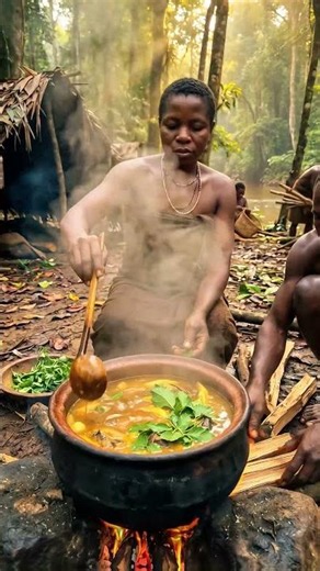 Baka Tribe Forest Fish Pepper Soup! 🔥#primitivecooking #tribalfeast #triballife