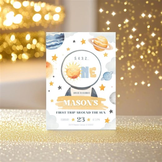 First Trip Around the Sun Birthday Invitation, Space Party, Canva Template (instant Download) - Etsy