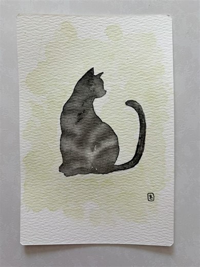 Simple watercolour painting - cat 🐈‍⬛ #simple #watercolour #watercolourpainting #cat