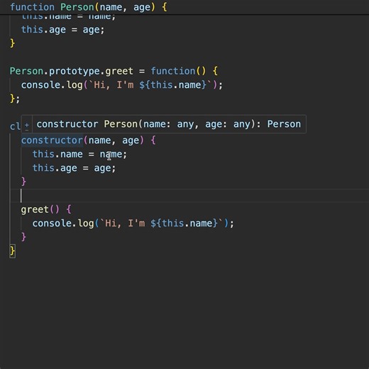 Fullstack Flow on Instagram: "ES6 Classes make JavaScript OOP so much cleaner! 🔥 Before ES6, we used messy constructor functions with prototype methods. Now, classes give us clean, readable syntax that does the same thing! 🎯 What you'll learn: ✅ Constructor functions (the old way) ✅ ES6 Classes (the modern way) ✅ How to create objects efficiently Both work the same under the hood, but classes are WAY easier to read and write! #javascript #coding #programming #webdevelopment #learntocode #es6 #
