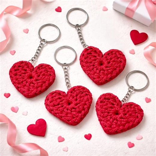 Crochet Heart Keychain – Valentine’s Day Gift, Red Heart Keyring, Handmade Valentine Favors, Classroom Valentines, Bulk Heart Keychains - Etsy