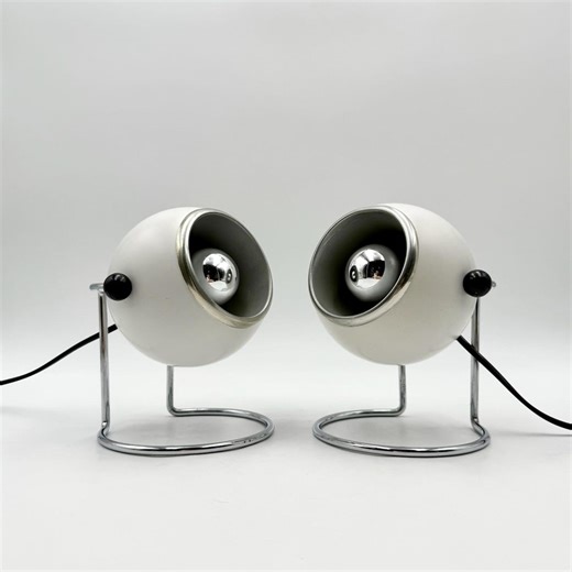 Vintage Targetti Eyeball Lamps Pair 1970s Italian Space Age Table Lights White Chrome - Etsy
