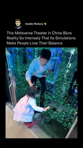 Inside History on Instagram: "This theater feels so real that your brain forgets the floor beneath you is solid! Designed as a fully immersive metaverse theater, the space is enveloped in real-time projection mapping, synchronized motion cues, and depth-warped visuals that place visitors inside the environment rather than in front of a screen. There are no headsets — the room itself becomes the interface. Walls, floors, and ceilings shift simultaneously, forming moving landscapes, underwater sce