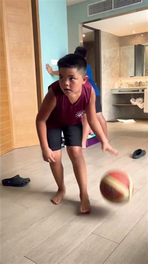 Basketball practice in the hotel room